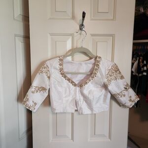 White zardosi choli blouse crop top